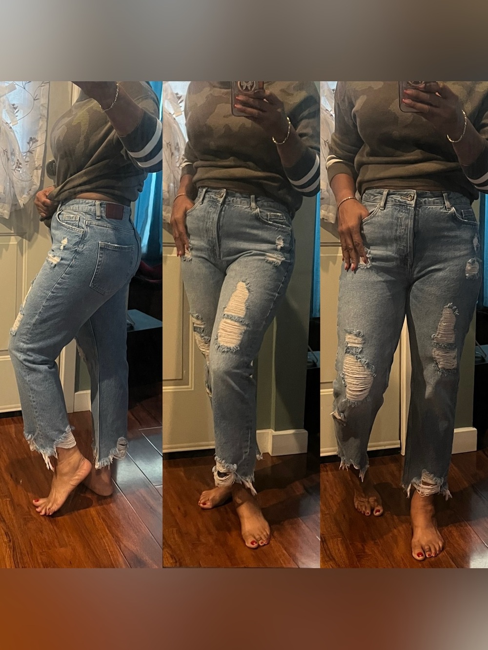 Zara Light Blue Ripped Boyfriend Jeans